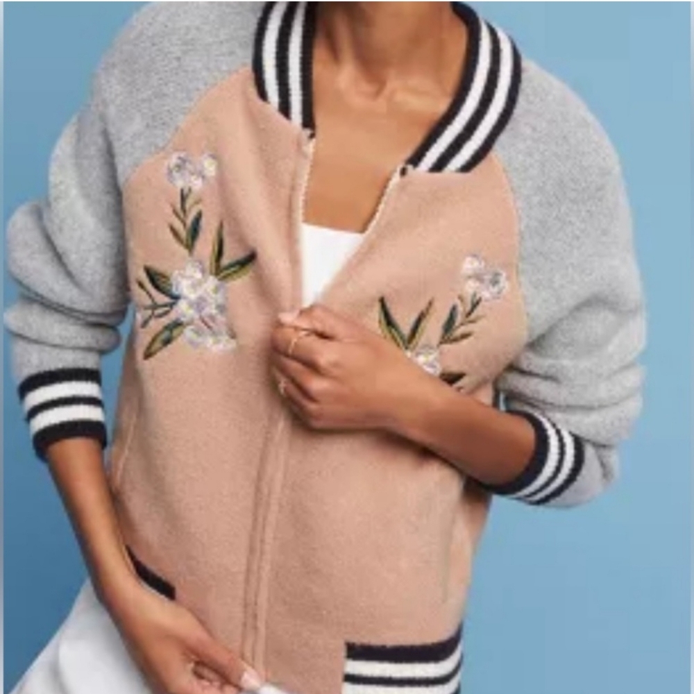 Anthropologie Pink and Gray Bomber Jacket